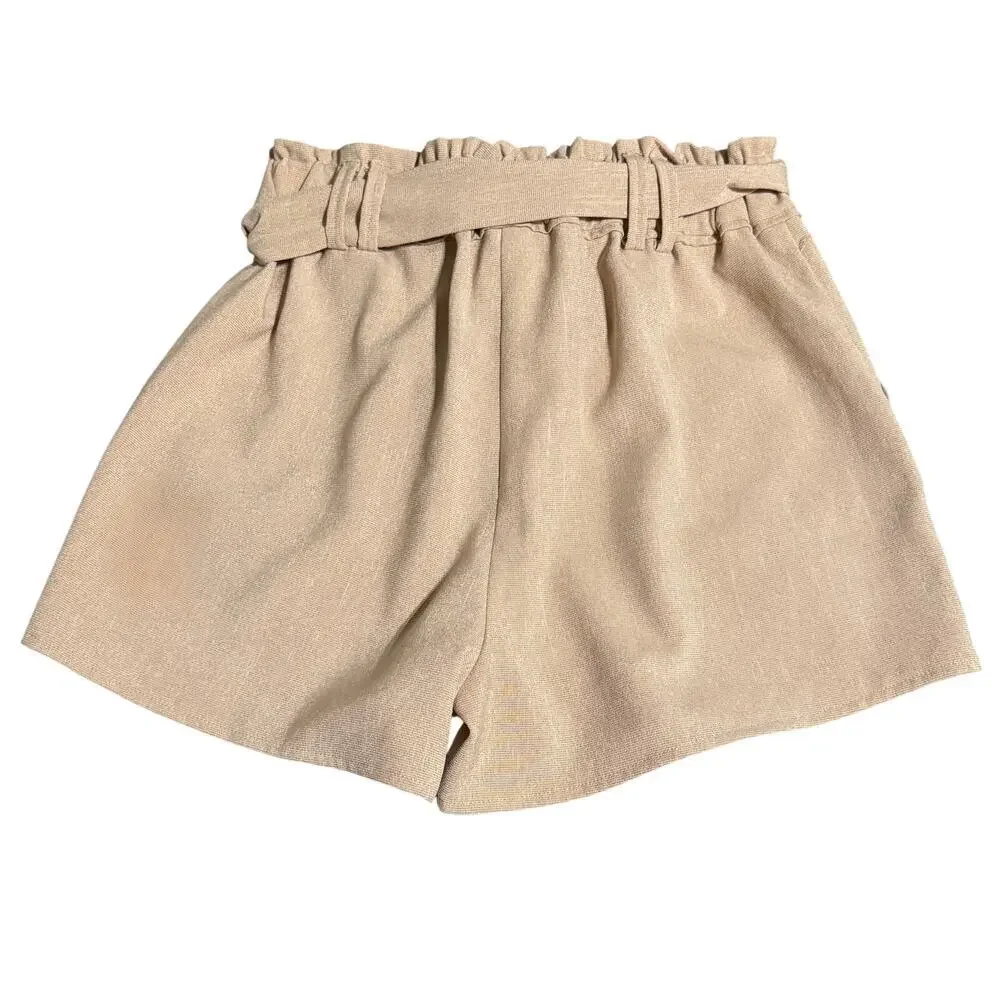 NWT Moon River Size Large Shorts 3” Inseam Beige Neutral Paper Bag Boho‎ Belted